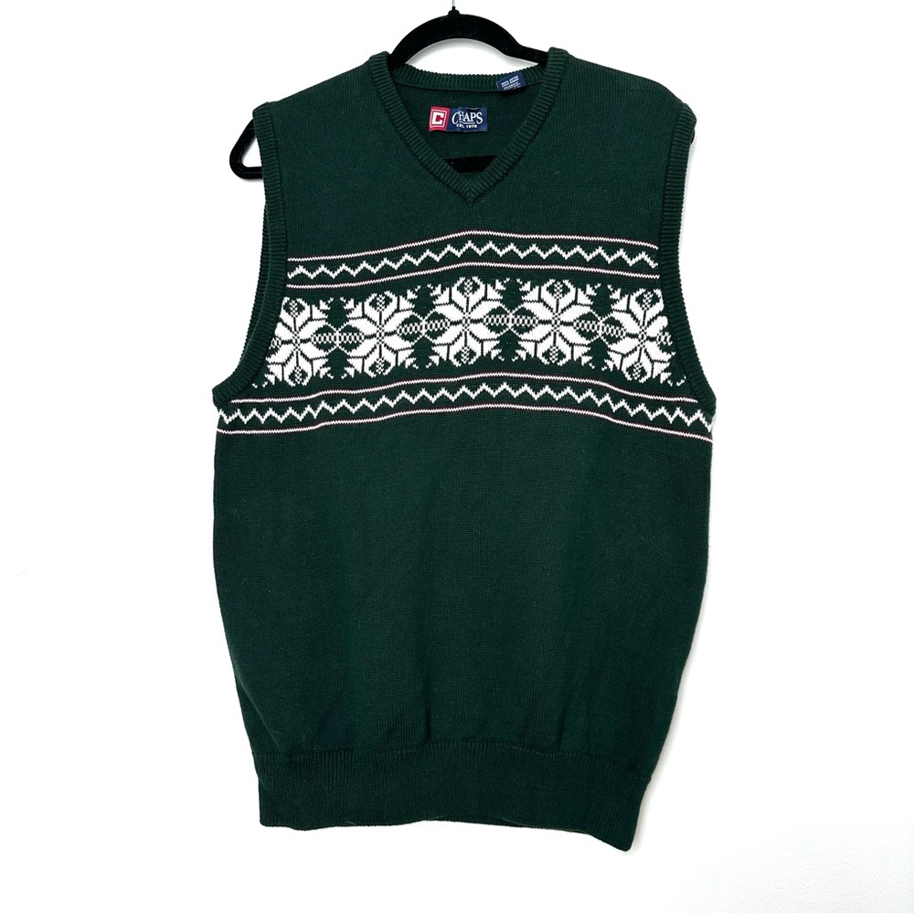 Chaps Forest Green Fair Isle 100% Cotton Nordic Preppy Academia Sweater Vest